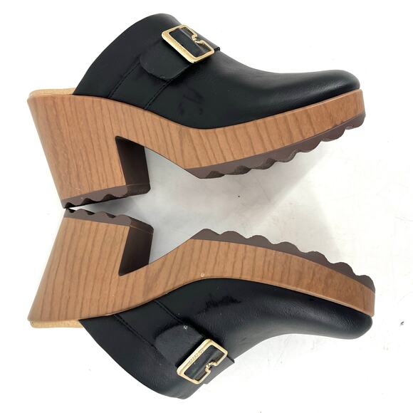 Dr Scholl's Women's 8.5 Faux Leather Vegan Block Heeled Wake Up Clogs Mules - Picture 6 of 8